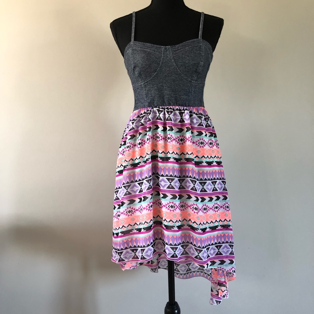 Women’s Empyre Spaghetti strap Denim Neon Asymmetrical dress size M